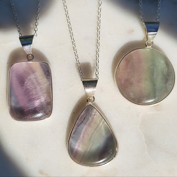 Rainbow Fluorite Crystal Pendant Necklace / 3rd Eye Chakra Cleansing Stone - Picture 1 of 5